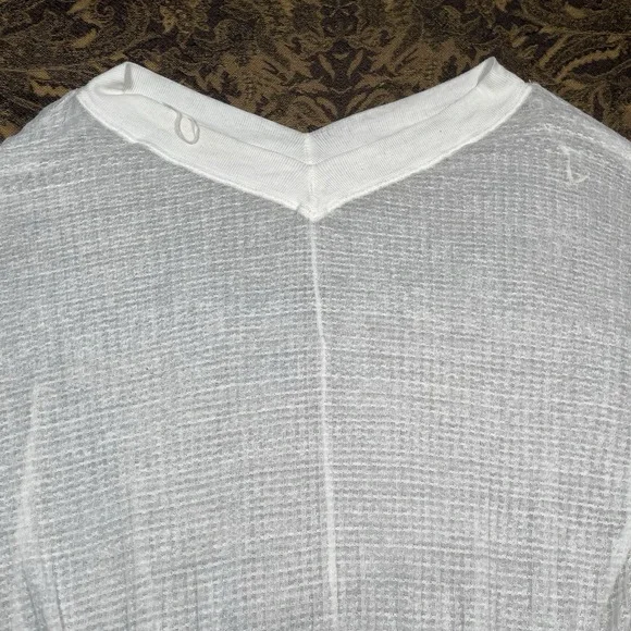 Free People Southside White Waffle Thermal Knit Top Size Large - Picture 2 of 9